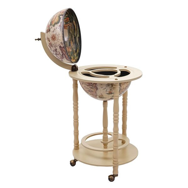 Mendler Globusbar HWC-D83, porte-bouteilles de bar de maison de minibar, globe Ø 33cm, bois d'eucalyptus enroulable FSC, brun naturel, 64527