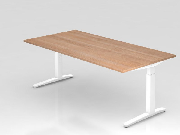 Bureau Hammerbacher pied C 200x100cm noyer/blanc, forme rectangulaire, VXB2E/N/WW