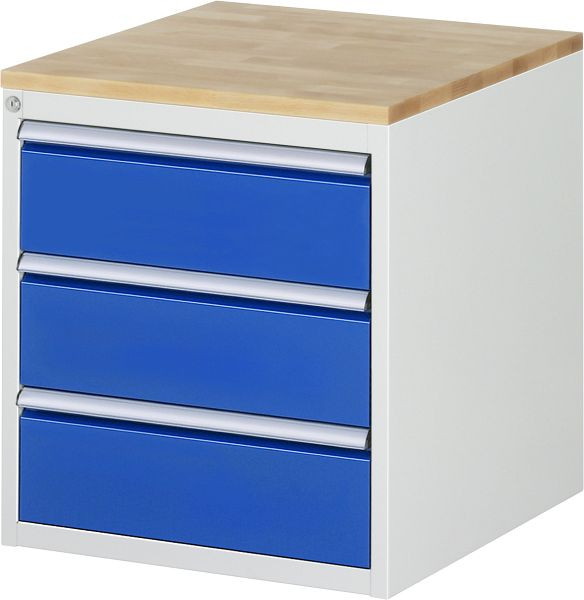Armoire à tiroirs RAU série 7000, L580 x P650 x H645 mm, 3 x dimensions de tiroirs L 3xH180 mm, plan de travail en hêtre massif, 03-L3.0A-B.11