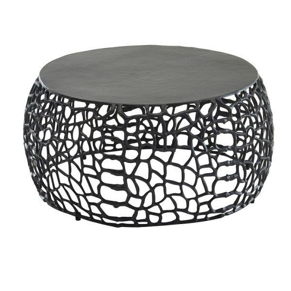 Wohnling table basse métal noir 66x66x30 cm table de canapé ronde en aluminium, table de salon design avec structure en branches, petite table basse moderne, WL6.695