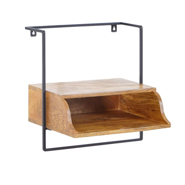 Wohnling console de nuit pour montage mural 44x45x35 cm table de chevet en bois massif de manguier, table de chevet avec étagère, étagère murale flottante pour lit à sommier tapissier, WL6.638
