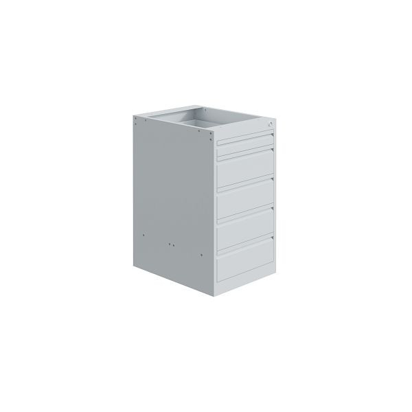 Conteneur sous plan SOFAME avec 1 tiroir H75 mm + 4 tiroirs H150 mm, gris clair RAL 7035, W010090099GC