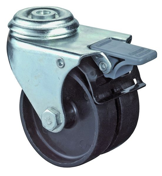 Appareil à rouleaux BS double rouleau avec frein, B2x23 mm, Ø75 mm, jusqu'à 100 kg, surface en plastique noir, palier lisse, lot de 4, B121.A90.076