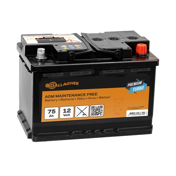Batterie de clôture électrique Gallagher 12V/75Ah Premium Turbo AGM - 278x175x190, 086399