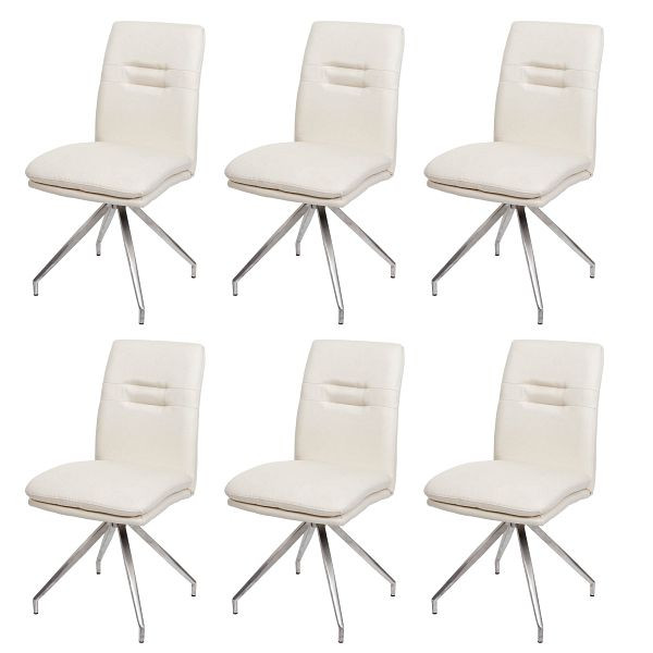 Mendler HWC-H70 ensemble de 6 chaises de salle à manger, chaises de cuisine, fauteuils, tissu/textile, acier inoxydable brossé, beige crème, 3x94425