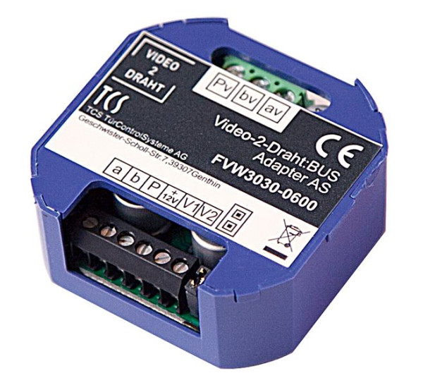 Adaptateur TCS vidéo 2 fils:BUS pour le raccordement des platines de rue vidéo en technique 6 fils à la vidéo 2 fils:BUS, FVW3030-0600