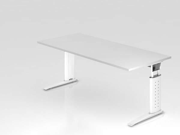 Bureau Hammerbacher pied C 180x80cm blanc/blanc, hauteur de travail 68-86 cm réglable, VUS19/W/W