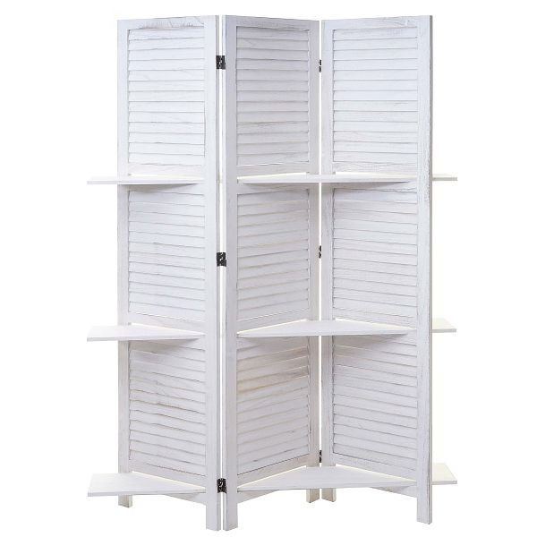 Mendler Paravent Yvelines, cloison de séparation avec étagères 170x125cm, aspect shabby, blanc/blanc, 51584