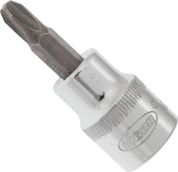 Embout de tournevis VIGOR, carré creux 10 mm (3/8 pouce), profil Pozidriv PZ, PZ1, V2291N