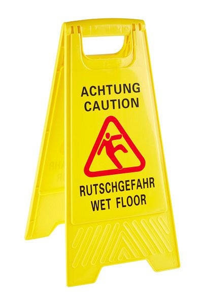 Support APS, largeur : 30 cm, hauteur : 63 cm, polypropylène, jaune, texte des deux côtés, -ATTENTION, RISQUE DE GLISSEMENT-, 71421