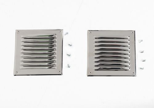 Grille de ventilation DENIOS en acier inoxydable, 200 x 200 mm, lot de 2 avec matériel de fixation, 277-795