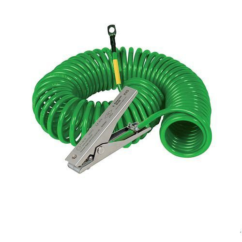 Câble de masse spiralé DENIOS, 1 pince de masse inox MD 120 mm, rallonge 3 m, ATEX, 201-352