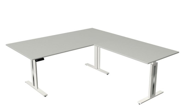Table assis/debout Kerkmann Move 3 Fresh, L 2000 x P 1000 mm, avec élément rapporté 1200 x 800 mm, réglable en hauteur électriquement de 720 à 1200 mm, gris clair, 10186711