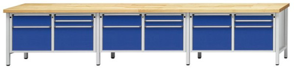 Établi d'armoire ANKE; 3 postes de travail; 4050x700mm; Gauche 2 tiroirs 180, 360 mm; A droite 3 tiroirs 90, 90, 360 mm