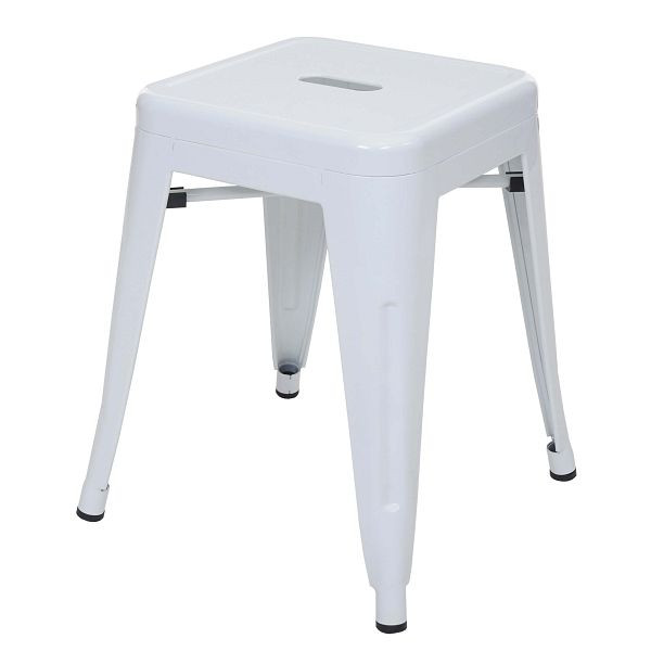 Tabouret Mendler HWC-A73, tabouret en métal, design industriel en métal, empilable, blanc, 57896