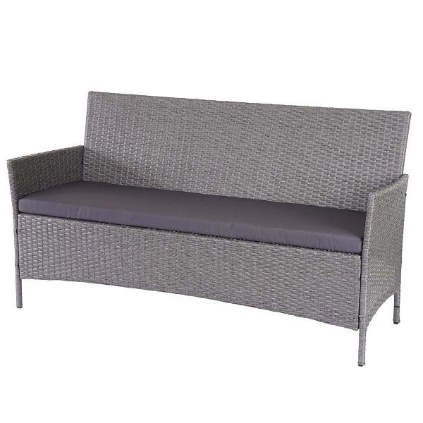 Banc de jardin 3 places en polyrotin Mendler Halden, banc, gris, coussins anthracite, 64286