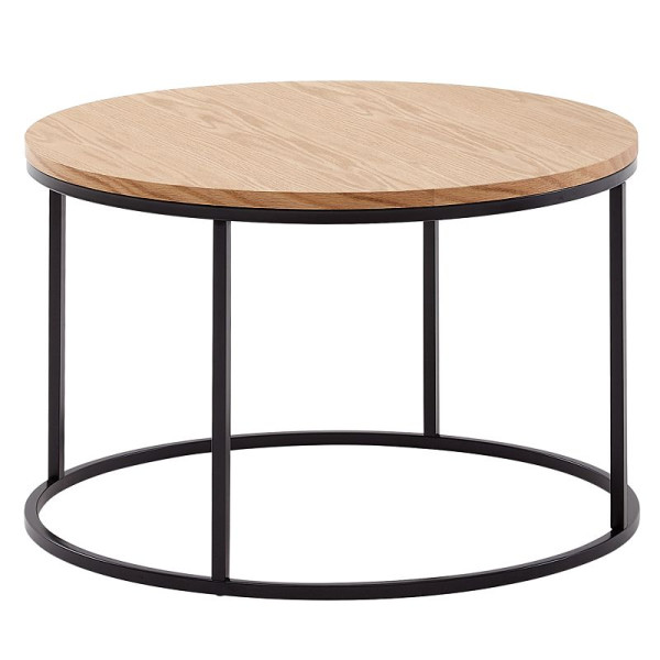 Wohnling table basse 70x70x45 cm table de canapé bois / métal table de salon chêne, table de chambre design moderne ronde, table basse en bois, WL6.511