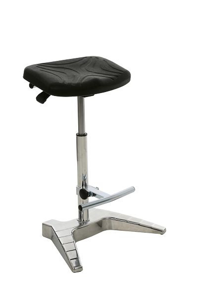 Aide à la verticalisation Lotz, ergonomique, cadre en aluminium, siège en PU noir, réglable en hauteur 700-880, avec repose-pieds et roulettes de transport, 1075.01