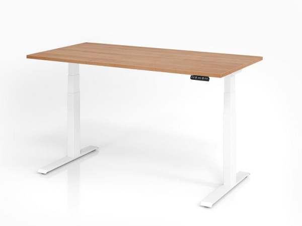 Bureau Hammerbacher XDKB16, 160 x 80 cm, plateau : noyer, épaisseur 25 mm, chant épais en ABS, forme rectangulaire, blanc, VXDKB16/N/W