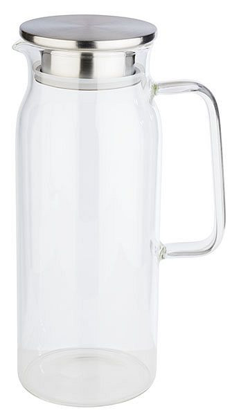Carafe en verre APS, Ø 10 cm, hauteur : 26 cm, 1,5 litre, verre, acier inoxydable, couvercle poli mat, 10792