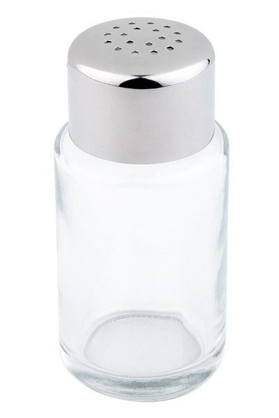 Salière/poivrière APS, Ø 4 cm, hauteur : 9 cm, verre, couvercle en acier inoxydable, poli, 18 trous (chacun Ø 1,35 mm), 40312