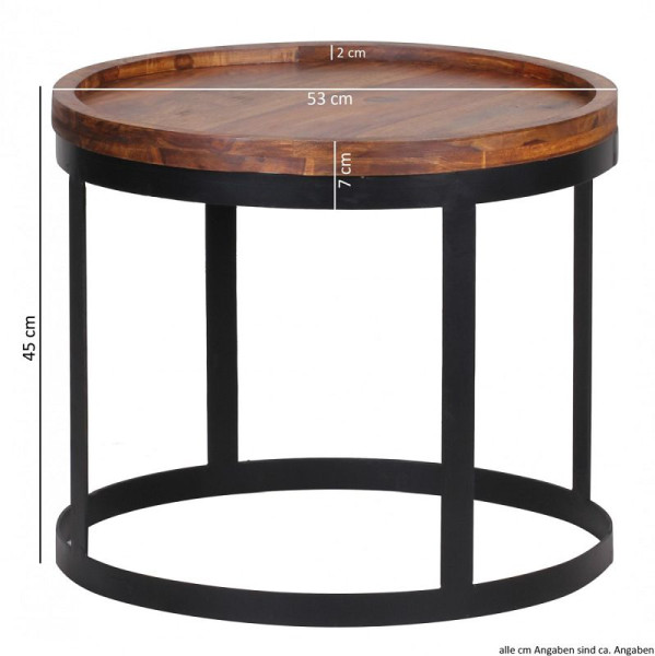 Wohnling lot de 2 tables d'appoint AKOLA en bois massif de style maison de campagne en sheesham, structure en métal, bois naturel, WL1.550