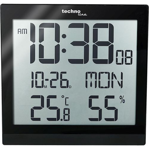 Horloge murale radiocommandée Technoline DCF-77 avec possibilité de réglage manuel, noir, dimensions (LxHxP): 224 x 224 x 23 mm, WS 8015 noir