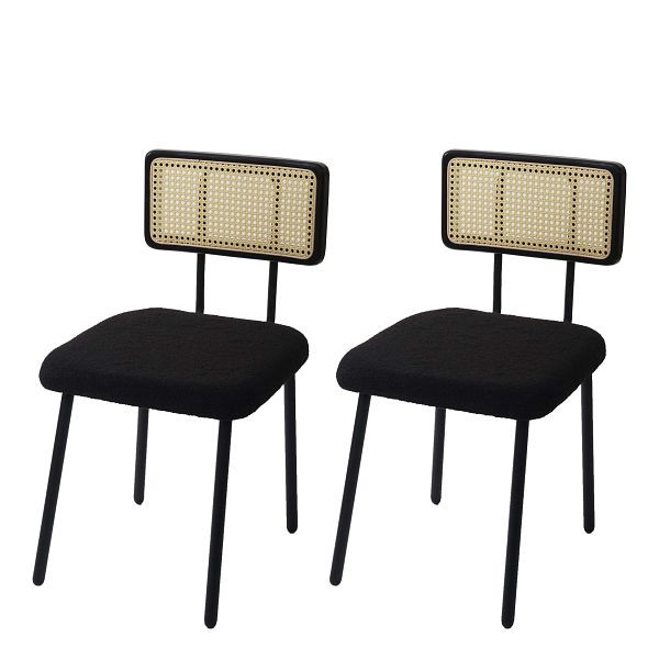 Ensemble de 2 chaises de salle à manger Mendler HWC-K88, chaise fauteuil, bois poly-rotin métal bouclé, tissu/textile noir, 97708