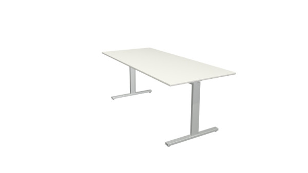 Bureau Kerkmann forme 2 - L 1800 x P 800 x H 700-820 mm avec pied en T en aluminium argent, blanc, 11020710