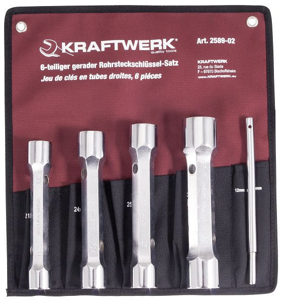 Kraftwerk Jeu de clés à douilles droites doubles/tubulaires, version légère + goupille, 6 pièces, 2589-02