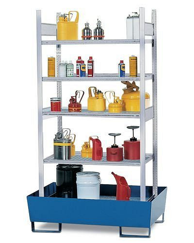 Palette rayonnage DENIOS RPG 1060 pour substances inflammables, bac collecteur peint, 4 grilles galvanisées, 199-661