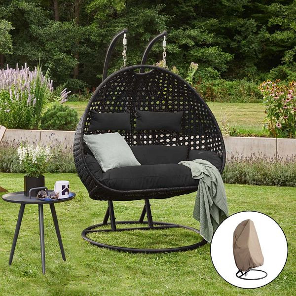 HOME DELUXE chaise suspendue en polyrotin TWIN - noir avec housse de pluie, 49582