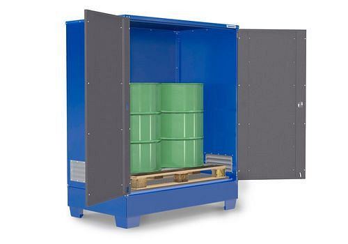 Dépôt de matières dangereuses DENIOS SteelSafe D2, avec portes, pour 2 fûts sur palette Europe, 1400 x 950 x 1915 mm, 291-036