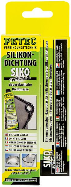 Joint silicone Petec, noir, 70 ml, carte Sb, lot de 10, 97780