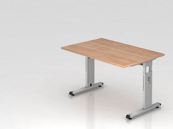 Bureau Hammerbacher pied C 120x80cm noyer/argent, hauteur de travail 65-85 cm, VOS12/N/S