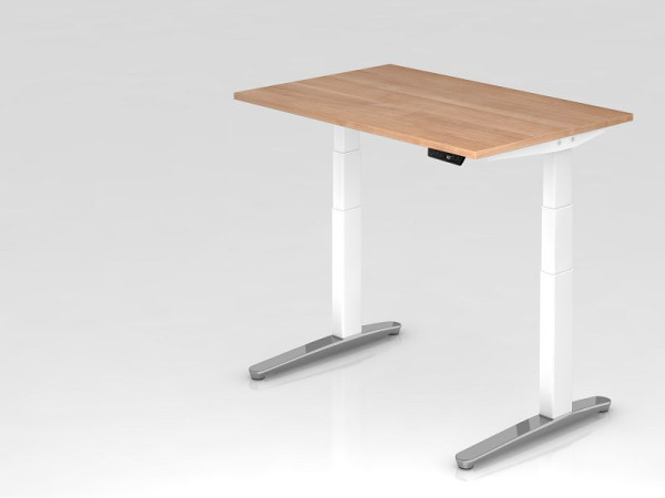 Bureau assis-debout électrique Hammerbacher 120x80cm noyer/blanc, poli, forme rectangulaire, VXBHM12/N/WC
