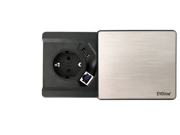 Couvercle Hammerbacher aspect inox, 1 prise VDE, 16A, 1 chargeur USB, type A, VELDO800