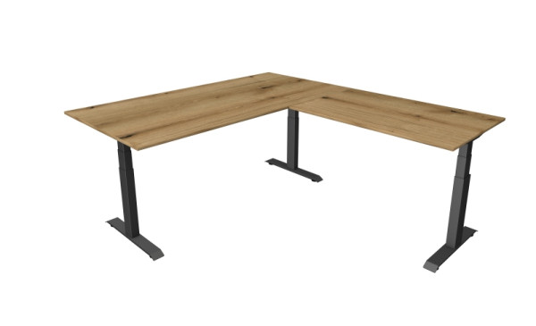 Table assis/debout Kerkmann Move 4, L 2000 x P 1000 mm avec élément rapporté 1200 x 800 mm, réglable en hauteur électriquement de 640 à 1290 mm, chêne, 10083355