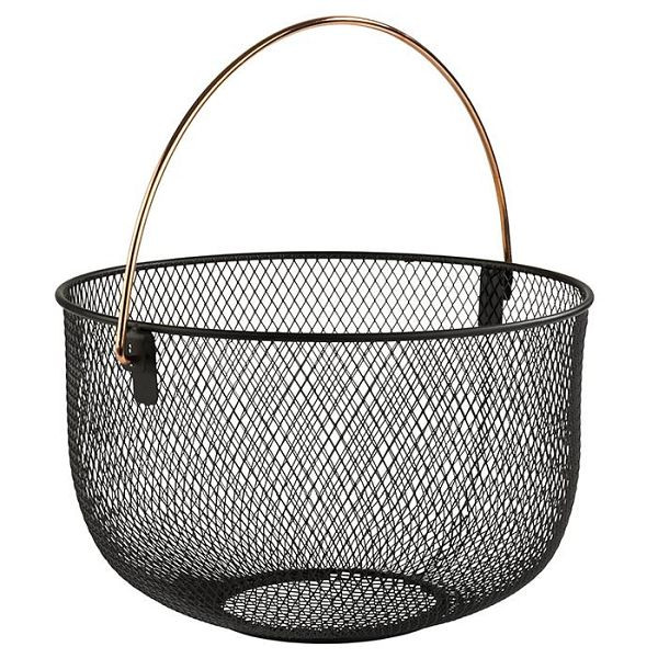 APS corbeille à pain et à fruits, Ø 30 cm, hauteur : 19 cm, métal, noir, anse aspect cuivre, 30208