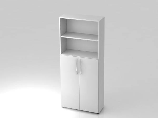 Étagère Hammerbacher 5OH, portes 3OH en bas, poignée en arc blanc/blanc, 80x34,6x188 cm (LxPxH), V4770/W/W/BM
