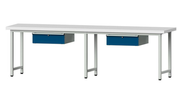 Bancs de travail ANKE table de travail, modèle 93, 2800 x 700 x 850 mm, RAL 7035/5010, KSP 50 mm, 400.422