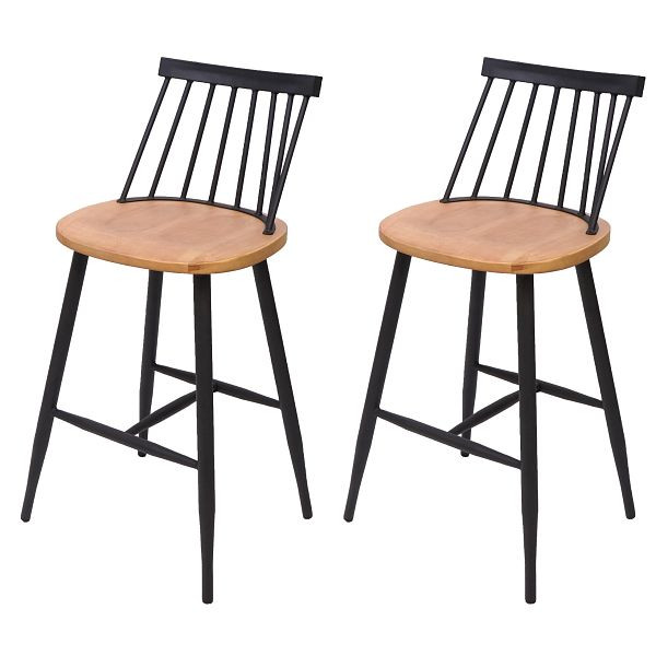 Mendler lot de 2 tabourets de bar HWC-G69, tabouret de bar tabouret de bar, bois massif design rétro métal repose-pieds gastronomie, couleur naturelle, 71875