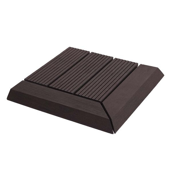 Mendler WPC carrelage de sol d'angle Rhône + fin, terrasse aspect bois, 30x30cm Premium, coin gauche, linéaire anthracite, 77612