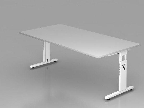 Bureau Hammerbacher pied C 200x100cm gris/blanc, hauteur de travail 65-85 cm, VOS2E/5/W