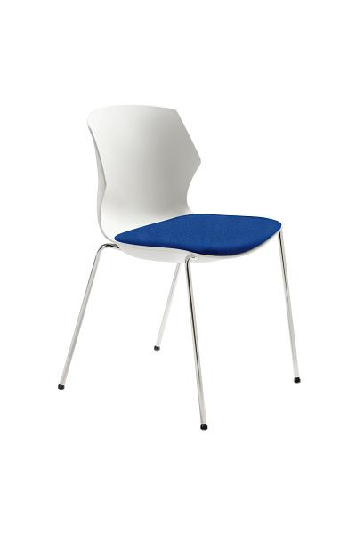Mayer Sitzmöbel chaise empilable myPRIMO rembourrée, coque d'assise en plastique blanc, housse d'assise bleu moyen, structure chromée, 2511_01_02_26396