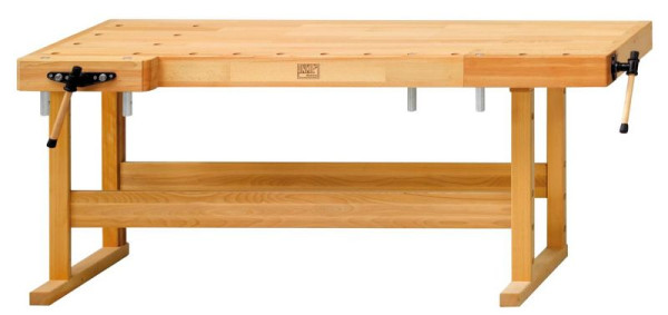 Banc de rabotage ANKE; 2080 x 850 x 900 mm; Pince avant d'envergure 215 mm, pince arrière 240 mm; pour le professionnel; avec 2 paires de crochets pour banc rond en aluminium, 800.011