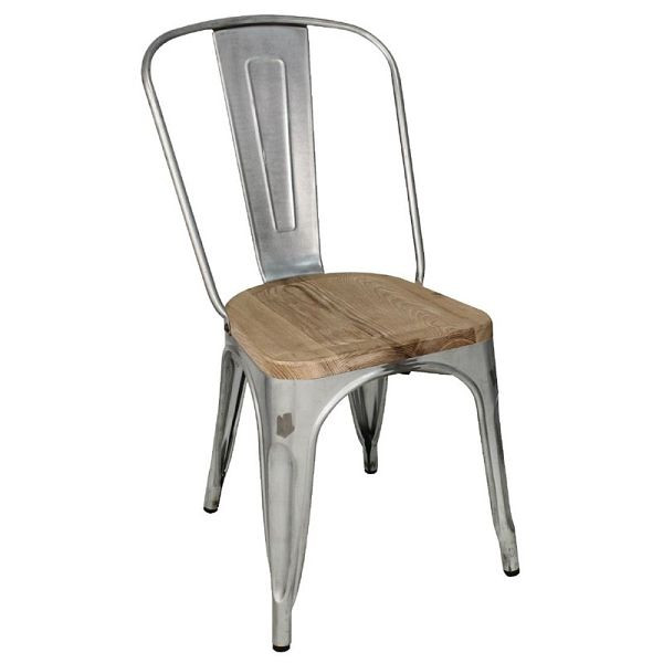Chaises de bistrot Bolero en acier galvanisé avec assise en bois 4 pièces, GM642