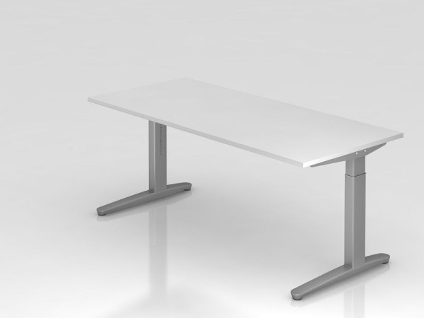 Bureau Hammerbacher pied C 180x80cm blanc/argent, coulisses en aluminium argent (similaire à RAL 9006), VXB19/W/SS
