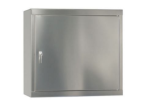 Armoire suspendue DENIOS pour produits chimiques Inox HSE-1, avec étagères et plateau de base, 1 porte, 201-318