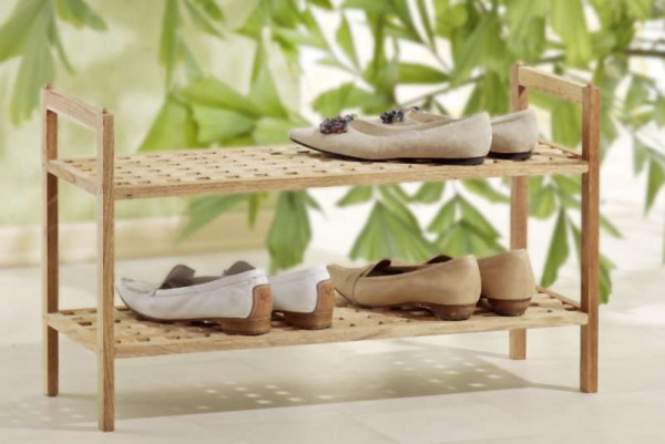 Metra 2x étagère à chaussures, conception à grille empilable à 2 niveaux, bois de noyer, 9910027